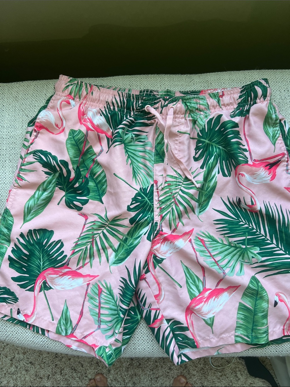 Old Navy Pink & Green Tropical Flamingo Swim Trunks